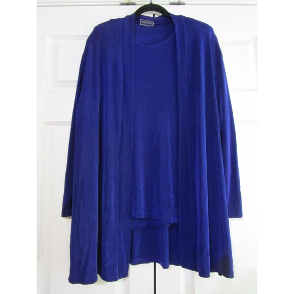 ReBeKah Cardigan Sweater Set Womens 2X Blue Open Front Top Lounge USA Acetate - Picture 1 of 15